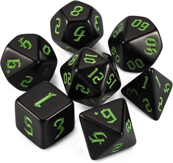 QMAY DND Dice Set -D&D Polyhedral Dice (7 Pcs) for Dungeons and Dragons (Pure Black) - Image 2