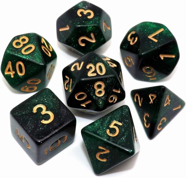 Polyhedral DND Dice Set Glitter Dice for Dungeon and Dragons D&D RPG Role Playing Games Green Mix Black Nebula Dice - Image 2