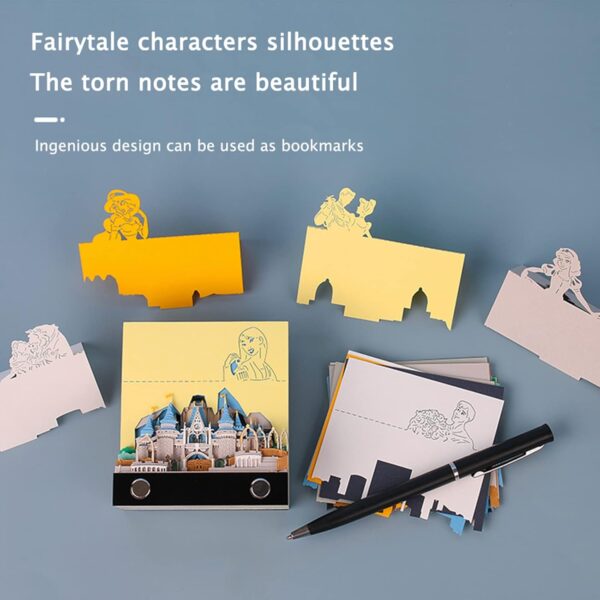 3D Memo Pad Art Sticky Notes, Fantasy Castle Notepad 3D Paper Card Craft Multicolor Self Sticky Note Pads Character Silhouette Desk Decoration DIY Creative Gift - Image 5