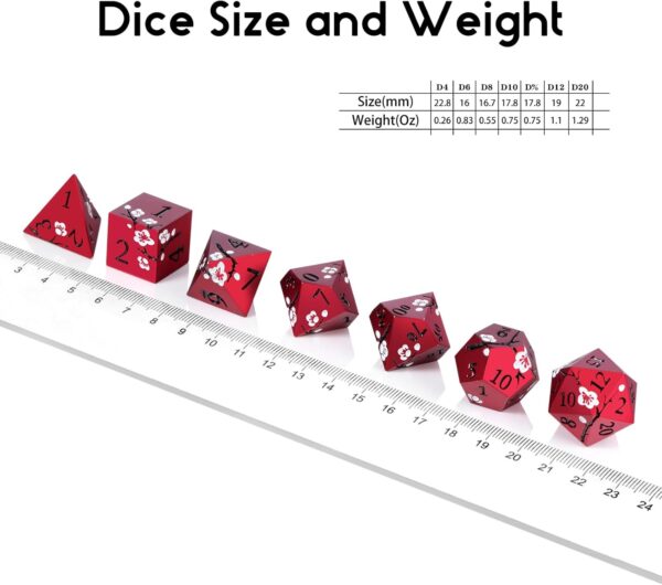 Matt Red DND Metal Dice, DNDND 7 PCS Heavy Metallic D&D Dice Set with Gorgeous Gift Case for Dungeons and Dragon Tabletop Game (Matte Red with White Flower) - Image 7