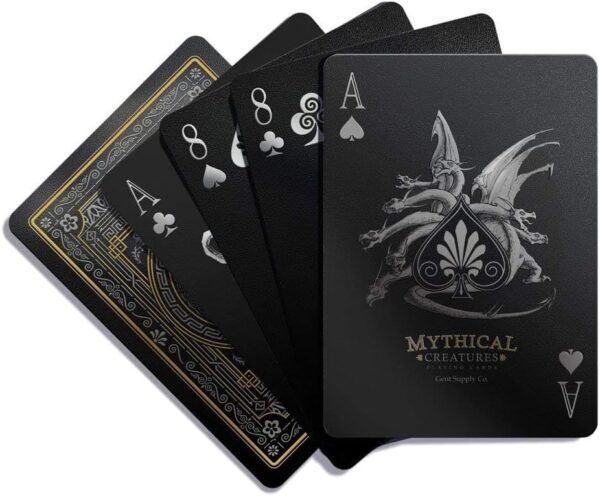 Mythical Creatures Playing Cards - Black, Silver & Gold Edition | Waterproof PVC | Greek, Norse, Egyptian, East Asian Designs | Custom Hand-Drawn Art - Image 8