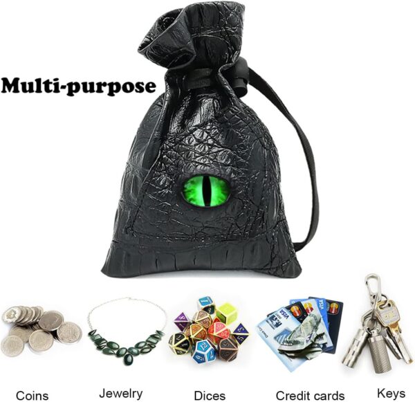 Haxtec Dice Bag Dragon Eye Drawstring Leather DND Dice Storage Pouch for D&D Roleplaying Games Dungeons and Dragons Gift, Coins and Accessories (Venom-Green Eye) Patent Number D893867 - Image 6