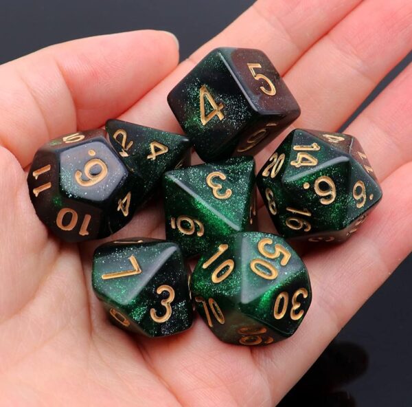 Polyhedral DND Dice Set Glitter Dice for Dungeon and Dragons D&D RPG Role Playing Games Green Mix Black Nebula Dice - Image 6