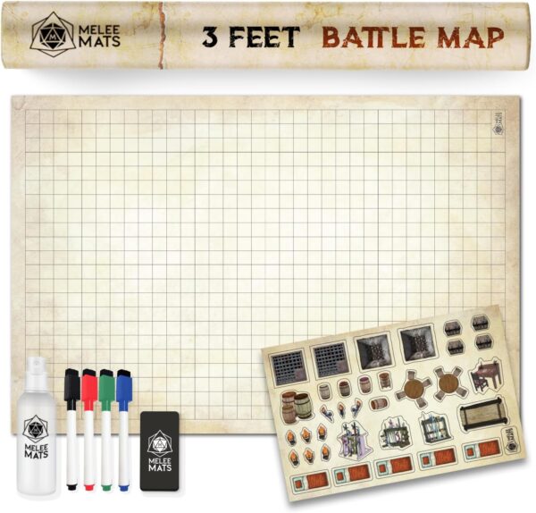 Melee Mats DND Map Starter Kit for Dungeons & Dragons Game - 24” x 36", Wet/Dry Erase Battle Terrain Grid - Ultimate Tabletop Gaming Experience with Accessories - Image 2