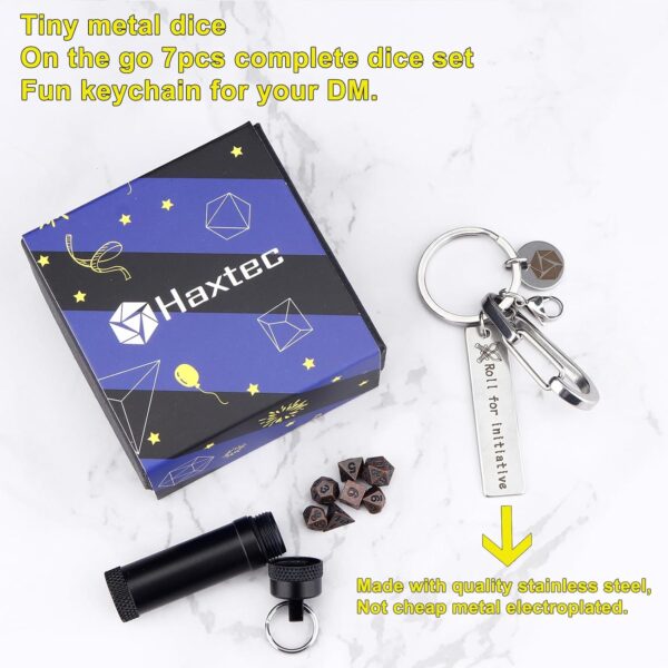 Haxtec Mini Dice Set Tiny Small Metal DND Dice Set with Portable Keychain Dice Case Dungeons Master Gifts Metal Dice Set for DND Gift Thoughtful Christmas Gift Stocking Stuffers - Image 3