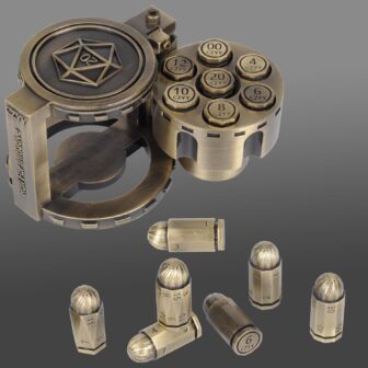 CZYY Metal Polyhedral Bullet Dice Set of 7 with Spinning Revolver Cylinder Container - Cyberpunk Style Dice for Warhammer 40K, D&D, Sci-Fi, War, or Crime Theme Tabletop Games (Bronze) - Image 2