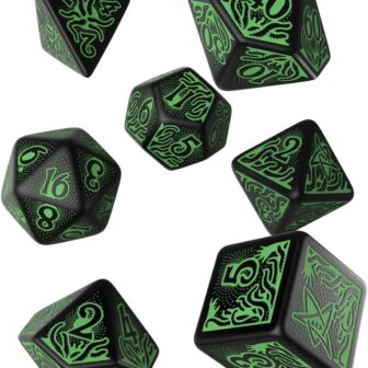 Q WORKSHOP Call Of Cthulhu black & green RPG Ornamented Dice Set 7 Polyhedral Pieces - Image 2