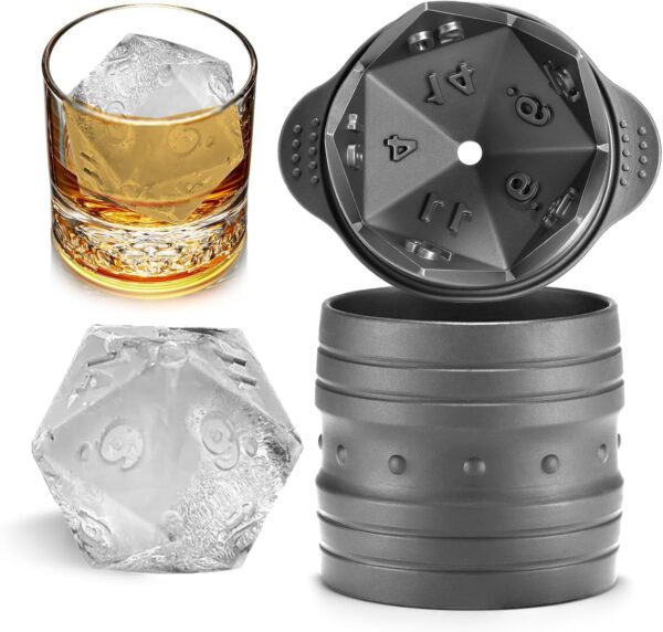 Nax Caki D20 Dice Ice Mold, DND Gamer Gifts for Men Women, Cool Christmas Stocking Stuffers Ideas for Adults TTRGP Lover, Large Silicone D&D Accessories Ice Cube Tray for Cocktails,Bourbon,Whiskey - Image 2