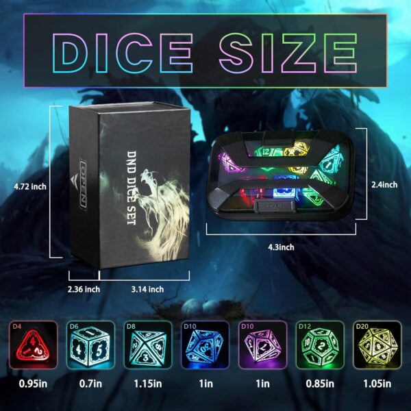 Wireless Light Up Dice Set D&D RGB for Dungeons and Dragons,Cool LED DND Dice with Charging Box Rechargeable 7 Color Polyhedral Role Playing Dice for DND Gifts RPG(Astral Shard Black) - Image 4