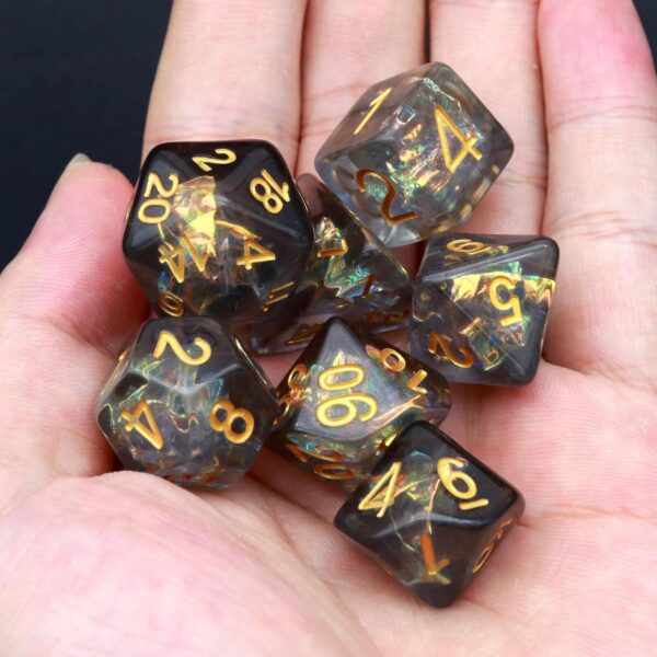 Haxtec Black DND Dice Set 7PCS Filled Resin Polyhedral D&D Dice W/Iridescent Mylar Inclusion Role Playing Dice Dungeons and Dragons Gift - Image 7