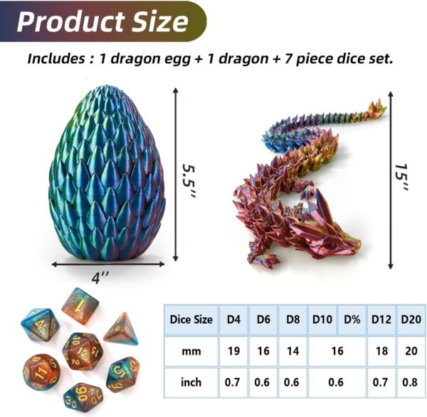 DND Dice Set (7 Pieces) and 3D Printed Dragon Egg,Fidget Toys,Surprise Dragon Egg and Polyhedral Dice Set with Gift Box,Playing Game with Dragon Eggs for RPG DND MTG - Image 4