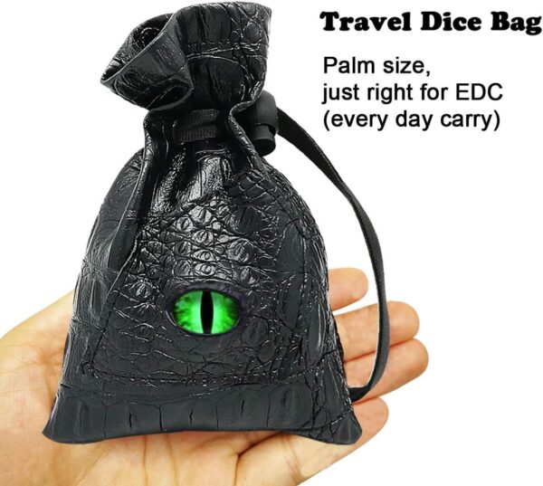 Haxtec Dice Bag Dragon Eye Drawstring Leather DND Dice Storage Pouch for D&D Roleplaying Games Dungeons and Dragons Gift, Coins and Accessories (Venom-Green Eye) Patent Number D893867 - Image 7