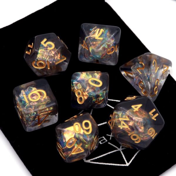 Haxtec Black DND Dice Set 7PCS Filled Resin Polyhedral D&D Dice W/Iridescent Mylar Inclusion Role Playing Dice Dungeons and Dragons Gift - Image 8