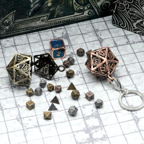 Haxtec Mini Metal DND Dice Set with Hollow Necklace Dice Case Antique Tiny Metal Dice Set D&D Keychain Portable 7PCS Dice Set - Image 9