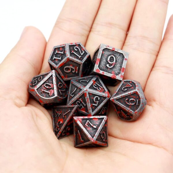 Haxtec Bloodstained Metal DND Dice Set Blood Polyhedral D&D Dice for Dungeons and Dragons Gift TTRPG Antique Metal Halloween Dice - Image 8