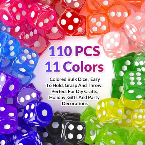 110 Pieces Dice Set, Colored Game Bulk Dices, Colorful Dices, 6 Sided Dice for Classroom Teaching, Board Game, Playing, Rolling, Small Six Sided 11 Color Red, Yellow, Blue, Green and More - Image 3