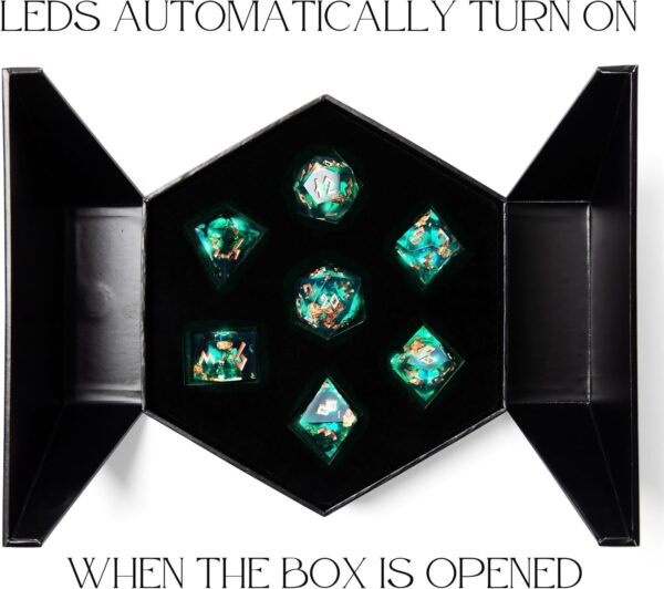 HEIMDALLR Liquid Core Dice Set with First Ever LED Display Case - 7-PC Hand-Painted Sharp Edge DND Dice Set with Gift Dice Box - Resin Dungeons and Dragons Dice Set (D&D Dice Set) (Fenrir's Shadow) - Image 4