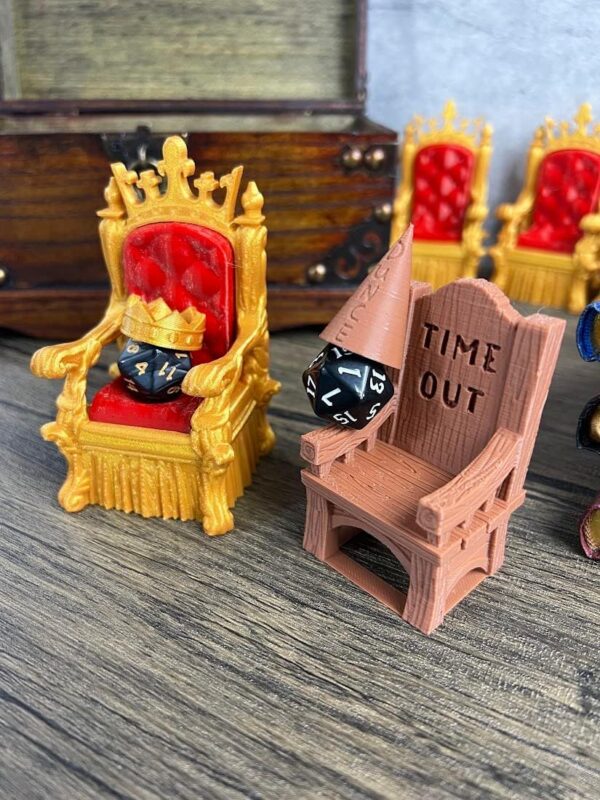 MunnyGrubbers - Dice Jail Cage - Time Out Chair & Dunce Hat - Chair of Shame - Crit Crown & Lucky Throne - (Random 7PC D20 Dice Set Included) - Gift for Dungeons and Dragons - DND - D&D - (Combo A) - Image 3