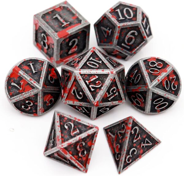 Haxtec Bloodstained Metal DND Dice Set Blood Polyhedral D&D Dice for Dungeons and Dragons Gift TTRPG Antique Metal Halloween Dice - Image 2