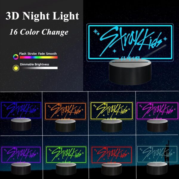 Music Merch, 3D Night Light - 16 Colors Adjustable Night Light with Remote, Dim, Fans Gifts for Christmas Birthday Boys Girls - Image 3