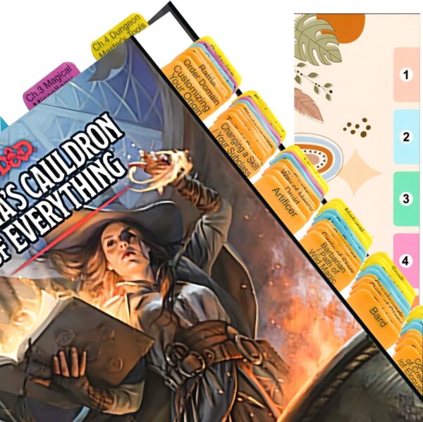 Index Tabs for D&D Tasha's Cauldron of Everything, 75 D&D Rules Expansion Color Coded Clear PVC Laminated Tabs, Durable Repositionable Tabs(Book not Included) - Image 2