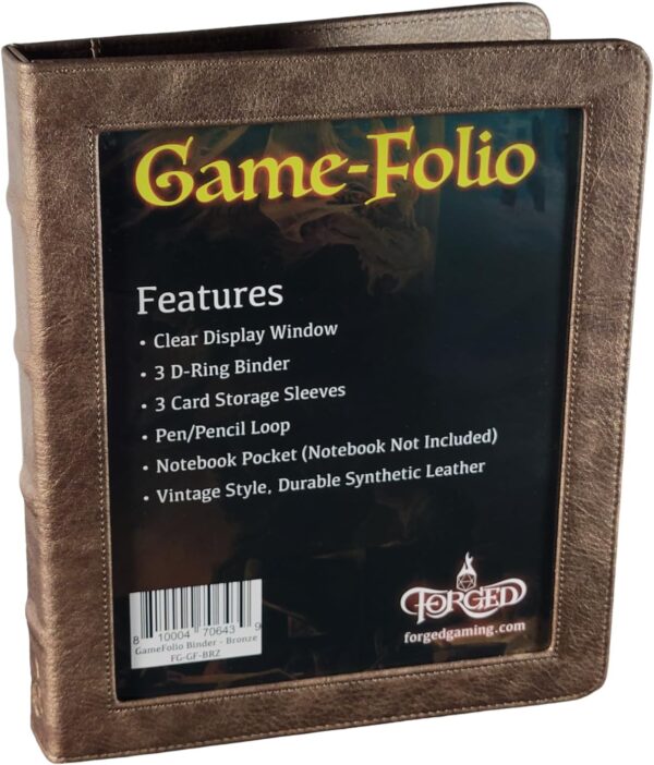 Forged Dice Co. Game-Folio PU Leather Portfolio Binder - Gaming Binder for DND Character Sheets with DND Spell Cards Organizer and Clear Front Pocket - Compatible with Dungeons and Dragons RPG Bronze - Image 2