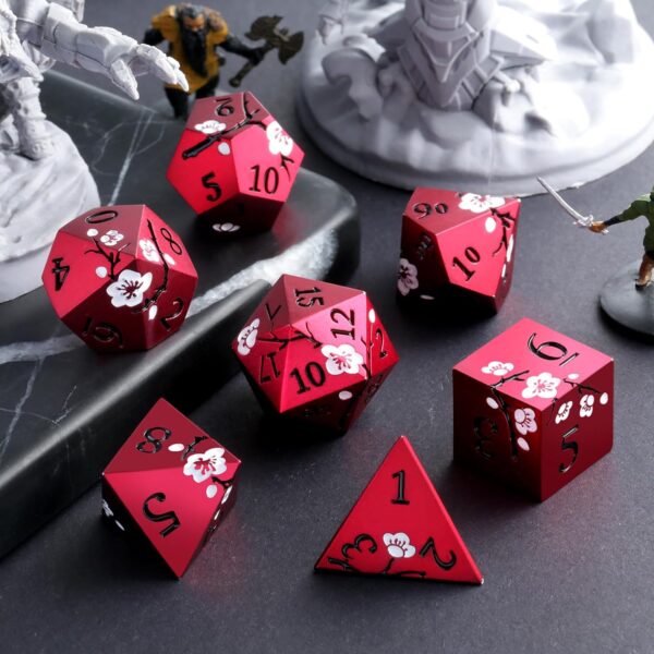 Matt Red DND Metal Dice, DNDND 7 PCS Heavy Metallic D&D Dice Set with Gorgeous Gift Case for Dungeons and Dragon Tabletop Game (Matte Red with White Flower) - Image 6