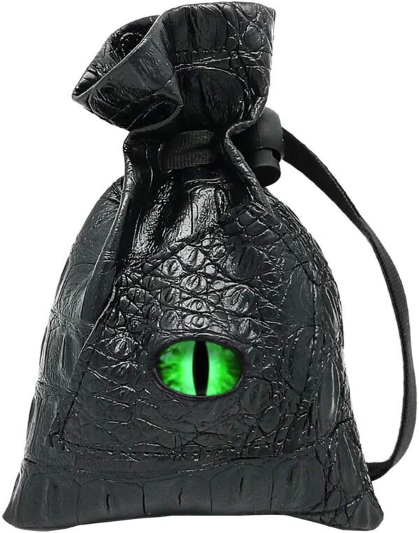 Haxtec Dice Bag Dragon Eye Drawstring Leather DND Dice Storage Pouch for D&D Roleplaying Games Dungeons and Dragons Gift, Coins and Accessories (Venom-Green Eye) Patent Number D893867 - Image 2