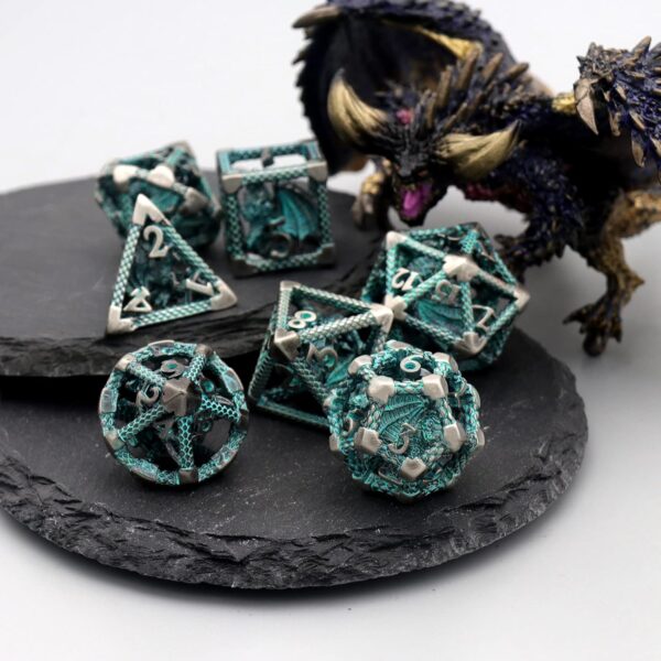 D&D Hollow Metal Polyhedral Dice Set for RPG and Tabletop Games - 3D Silver Blue - Image 8