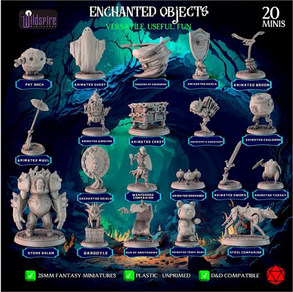 20 Enchanted Objects - Animated Objects for DND Miniatures 28-32mm Dungeons & Dragons Minis Bulk D&D Figures DND Minis Bulk Fantasy Spell Effects Tabletop Fantasy Game Miniature Accessories - Image 3