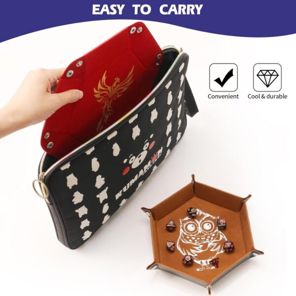 6 Pcs DND Dice Tray with Animals Pattern for RPG D&D Table Games - Folding PU Leather and Velvet Rolling Holder Storage Box - Image 5