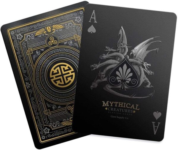 Mythical Creatures Playing Cards - Black, Silver & Gold Edition | Waterproof PVC | Greek, Norse, Egyptian, East Asian Designs | Custom Hand-Drawn Art - Image 2