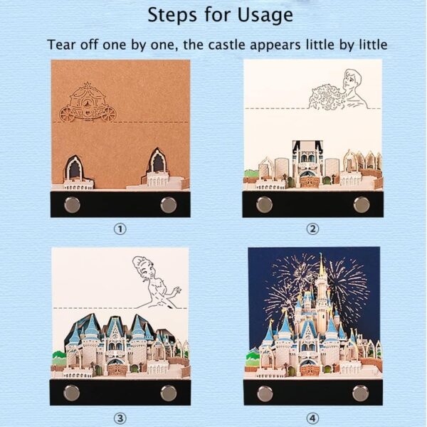 3D Memo Pad Art Sticky Notes, Fantasy Castle Notepad 3D Paper Card Craft Multicolor Self Sticky Note Pads Character Silhouette Desk Decoration DIY Creative Gift - Image 6