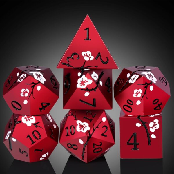 Matt Red DND Metal Dice, DNDND 7 PCS Heavy Metallic D&D Dice Set with Gorgeous Gift Case for Dungeons and Dragon Tabletop Game (Matte Red with White Flower) - Image 8