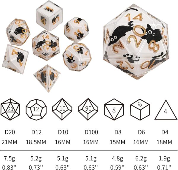 DND Dice Set 7-Pcs, Sharp Edge Cute Cat Style Resin Dice Polyhedral Resin Sharp Edge Dice for Roleplaying Games Dungeons and Dragons RPG MTG Table Games - Image 4