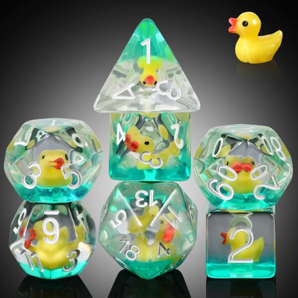 Duck DND Resin Dice, DNDND 7PCS Dungeons and Dragon Dice Set with Velvet Bag for D&D Role Playing Games and Tabletop Games（Duck - Image 2