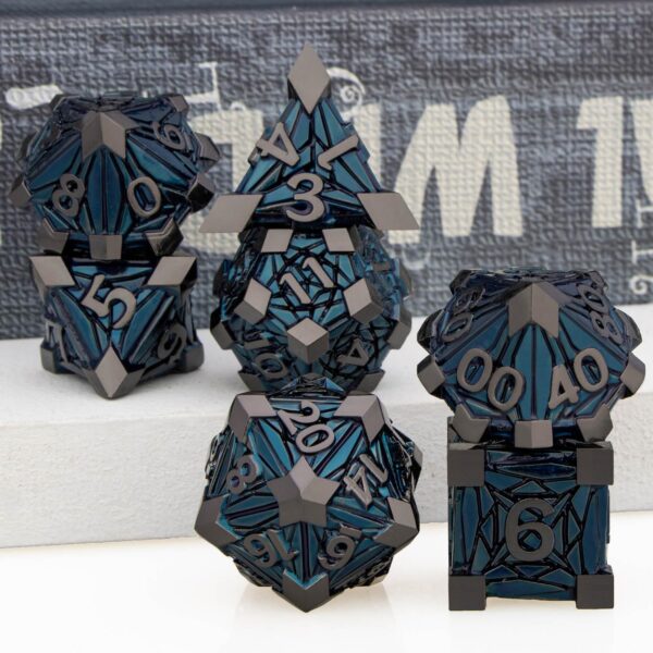 7PCS Metal DND Dice Set Black Blue D&D Dice with Box, Debris RPG D and D Dice Dungeons and Dragons Role Playing Game Polyhedral Dice Set D20 D12 D10 D8 D6 D4 - Image 6