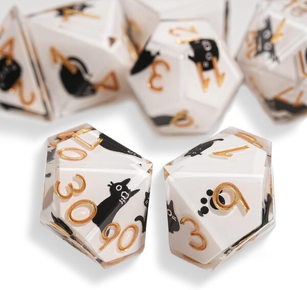 DND Dice Set 7-Pcs, Sharp Edge Cute Cat Style Resin Dice Polyhedral Resin Sharp Edge Dice for Roleplaying Games Dungeons and Dragons RPG MTG Table Games - Image 2