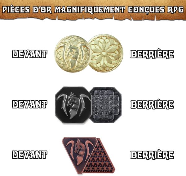 Byhoo 60 PCS DND Coins, Gold, Silver and Copper Coins in Metal Coins, Fantasy Coins for Board Games, Fake Coins for Games Tokens, Role-Playing Coins of Dungeons and Dragons - Image 5