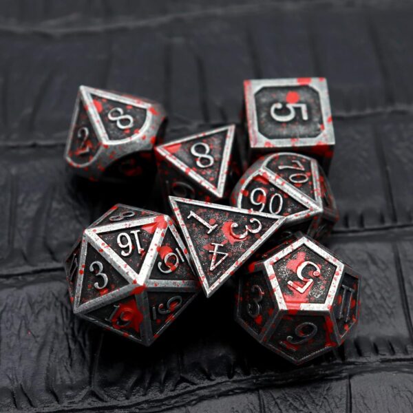 Haxtec Bloodstained Metal DND Dice Set Blood Polyhedral D&D Dice for Dungeons and Dragons Gift TTRPG Antique Metal Halloween Dice - Image 6