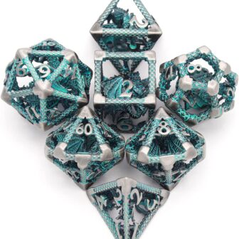 D&D Hollow Metal Polyhedral Dice Set for RPG and Tabletop Games - 3D Silver Blue - Image 3