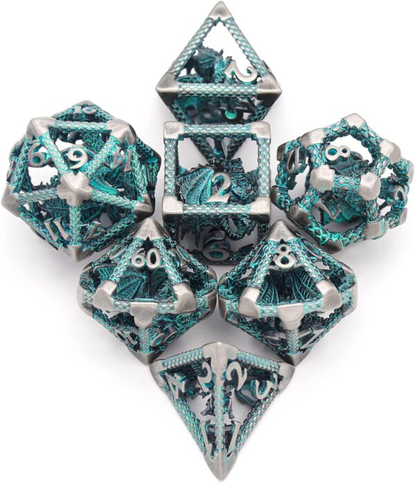 D&D Hollow Metal Polyhedral Dice Set for RPG and Tabletop Games - 3D Silver Blue - Image 3