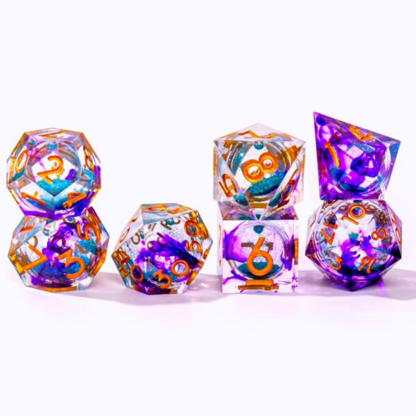 Liquid Core DND Dice Set, 7pcs Sharp Edge Dice for Role Playing Dungeons and Dragons Ttrpg with Gift Box, Handmade Resin D&D Dice RPG Role Playing Games Dice Set(Purple&Blue Quicksand) - Image 7