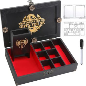 Portable Wooden Dice Tray & Tower with Magnetic Dashboard, Includes Reusable Sheet & Dry Erase Marker, Dice Holder & Box, RPG Storage - Perfect for Dungeons and Dragons, D&D, Board Games - Image 2