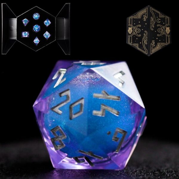 HEIMDALLR Liquid Core Dice Set with First Ever LED Display Case - 7-PC Hand-Painted Sharp Edge DND Dice Set with Gift Dice Box - Resin Dungeons and Dragons Dice Set (D&D Dice Set) (Starshimmer) - Image 2