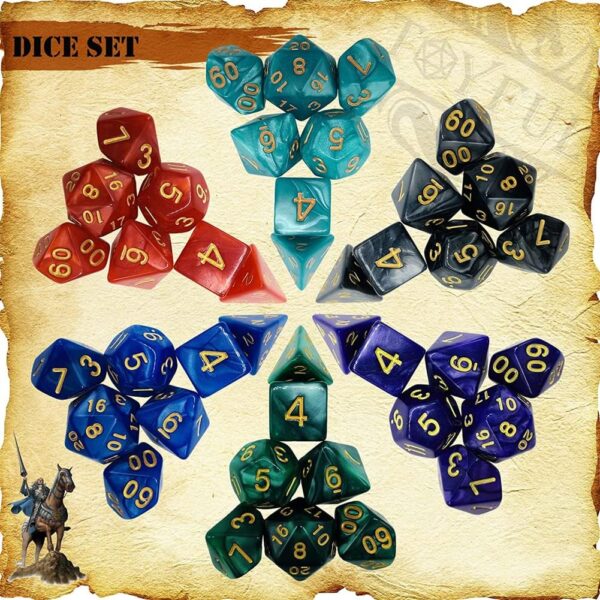 DND Dice Set 42 Pcs Polyhedral Dungeons and Dragons Rolling Dice for D&D RPG MTG Table Games Dice Bulk with Colorful Drawstring Bags and Dice Tray (Single) - Image 3