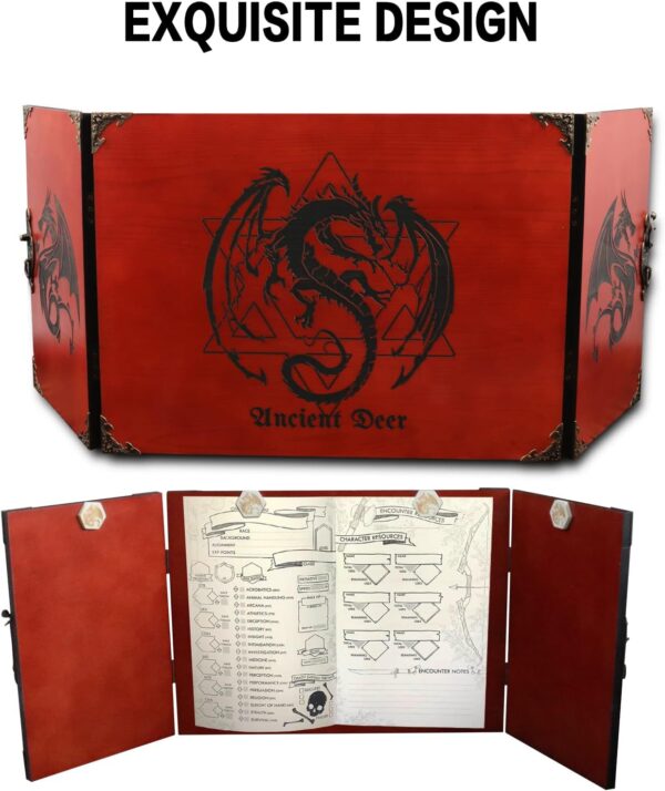 DM Screen Wooden Dungeon Master Screen for Hand Crafted Dungeon and Dragons Gift,DND Dice GM Games,D&D 5e Accessories,Magic The Gathering,Pathfinder,Custom Screen (DmScreen-Wine red) - Image 9