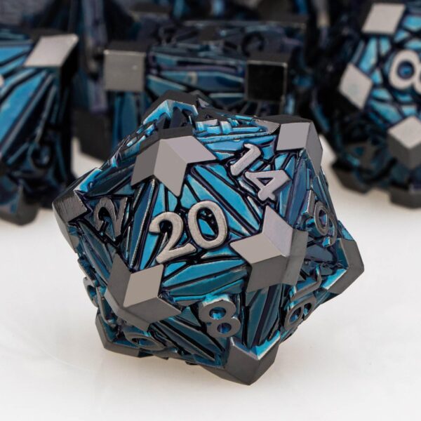 7PCS Metal DND Dice Set Black Blue D&D Dice with Box, Debris RPG D and D Dice Dungeons and Dragons Role Playing Game Polyhedral Dice Set D20 D12 D10 D8 D6 D4 - Image 2