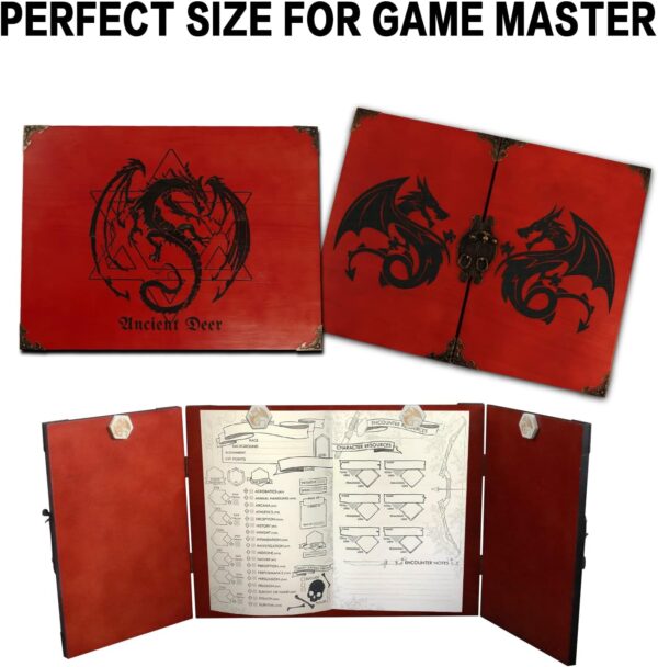 DM Screen Wooden Dungeon Master Screen for Hand Crafted Dungeon and Dragons Gift,DND Dice GM Games,D&D 5e Accessories,Magic The Gathering,Pathfinder,Custom Screen (DmScreen-Wine red) - Image 7