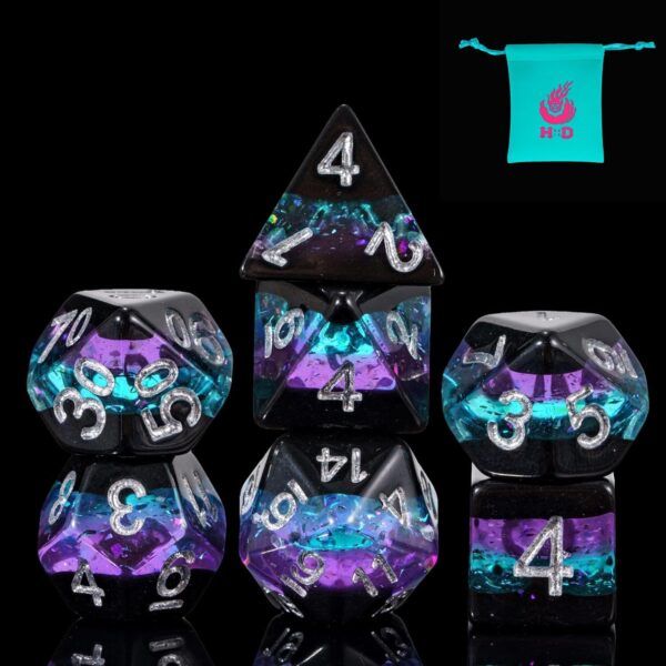 Glitter DND Dice Set, 7PCS RPG Resin D and D Dice Set Multi Color D&D Polyhedral Dice with Leather Pouch for Dungeons and Dragons Role Playing Games and Other Tabletop Games - Image 2